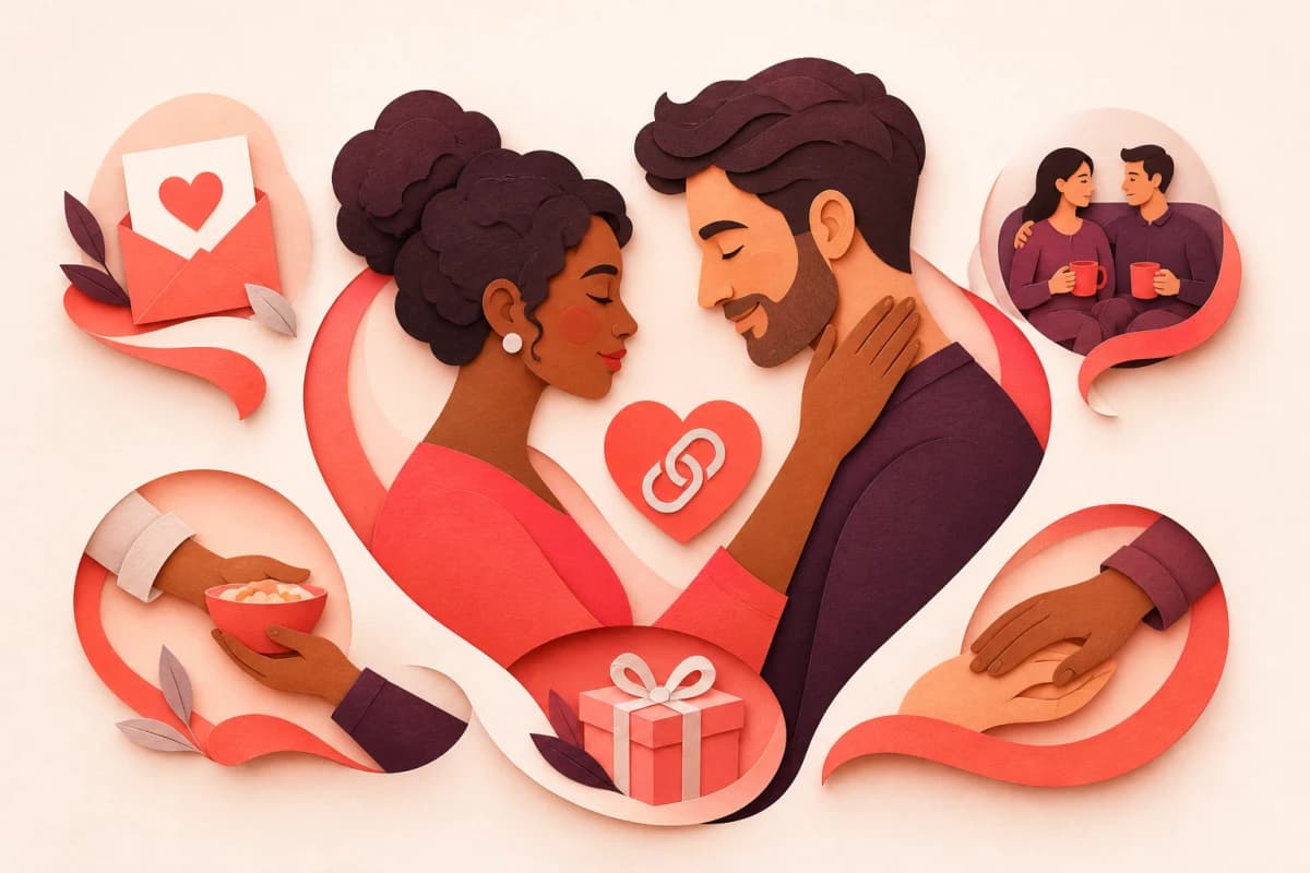 Ilustração editorial do teste de linguagem do amor